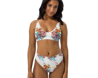 Bikini taille haute - Maillots de bain durables, maillot de bain en tissu recyclé pour des vacances à la plage, cadeau respectueux de l'environnement pour elle