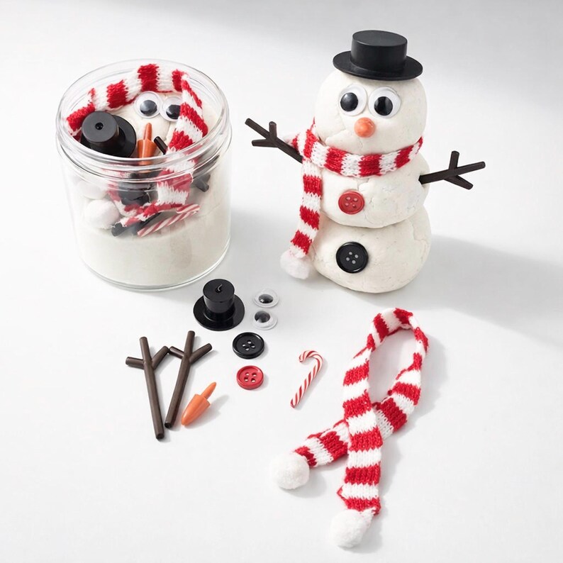 Buildasnowman Playdough Jar Christmas Sensory Kit, Holiday Stocking