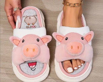 Cute Slippers, Pig, House Slippers, Slippers Women, Cartoon, Animal Slippers, Fuzzy Slippers, Fluffy Slippers, Slippers Men, Home Slippers