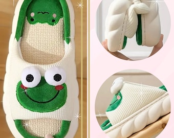 Beautiful and comfy Fluffy Frog Slippers - Animal Slides, Cute cozy House Slipper, Slippers For Women during Winter, Slippers, Gift For Her