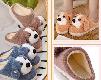 Zapatillas peludas con forma de perro personalizadas, zapatillas peludas personalizadas, regalos de Navidad, lindas zapatillas para perros para niños y niñas, ropa esponjosa hecha a mano