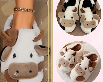 Beautiful warm and comfy Cow Slippers ! Animal Slippers, Cute, Cozy and Comfy Slippers, best Winter gift - the warm sandals