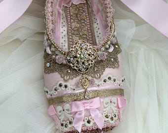 Handcrafted Keepsake Pointe Shoe - Elegant Pink Gold Ivory Ballet decor gift
