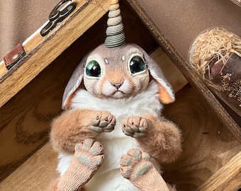 Bunnycorn - Milk chocolate colour, posable collectible plush art toy