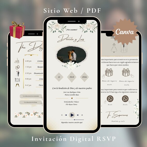 Invitación de Boda Digital, Invitación RSVP, Invitación Sitio Web, Invitación con Música, Invitación con Ubicación