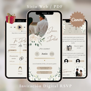 Invitación de Boda Digital, Invitación con Música, Invitación Sitio Web, Plantilla Editable en Canva, Invitación RSVP, Invitación PDF