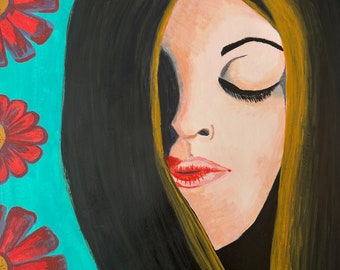 Original Acrylic Painting: Woman with Flowers