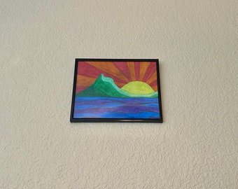Original Sunrise Watercolor Painting: Colorful 8x10