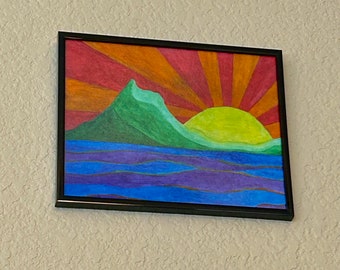 Original Sunrise Watercolor Painting: Colorful 8x10