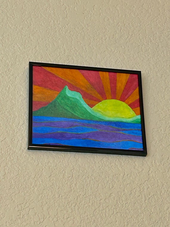 Original Sunrise Watercolor Painting: Colorful 8x10