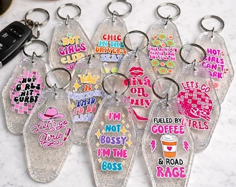 Retro Motel Keychain, Glitter Acrylic Tag, Funny Sassy Car Accessory