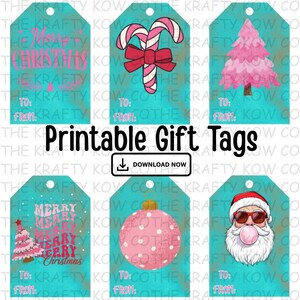 Teal Pink Weihnachtsgeschenkanhänger - Druckbare Geschenkanhänger