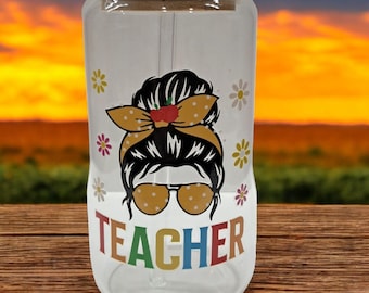 Teacher Iced Coffee Glass Tumbler, Teacher Appreciation Gift, Classroom Drinkware