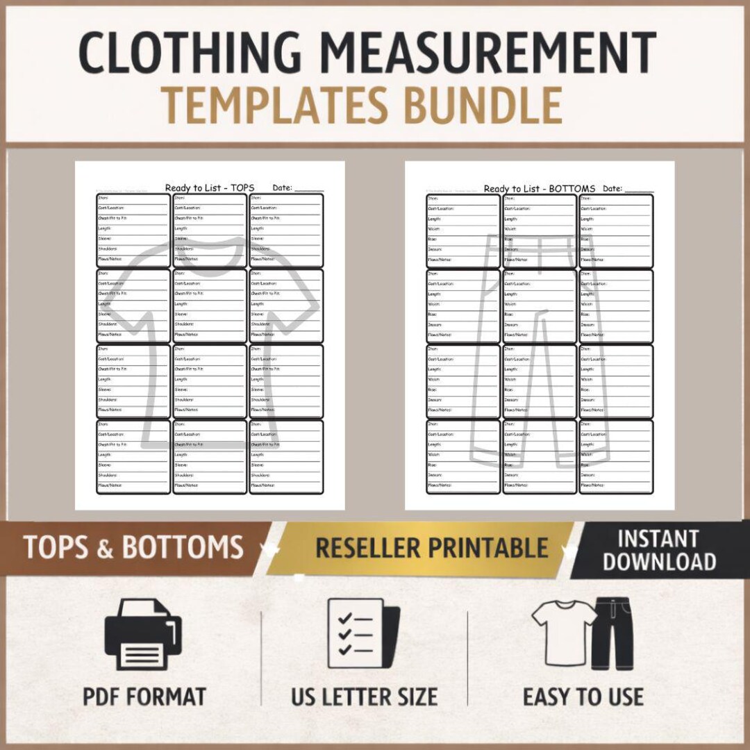 Clothing Kit.pdf Clothing Measurement Templates Bundle – Ready to List Tops & Bottoms ...