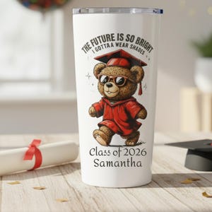 Personalized Graduation Bear Tumbler Class of 2026, Custom Preschool Grad Gift for Kids, 20oz Stainless Steel Kindergarten Graduation Cup