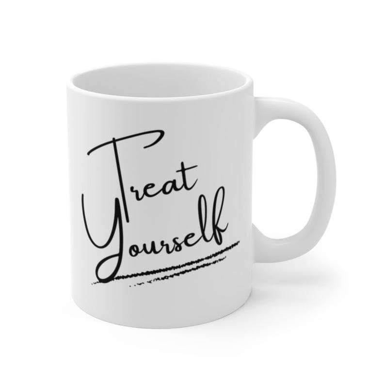 Durable white ceramic self-care mug with elegant black script. Perfect motivational cup and daily affirmation for anxiety relief mug, mental health gift, cozy coffee cup, self-love mug, empowering mug, wellness drinkware, positive vibes mug, Galentine’s gift, or birthday mug.