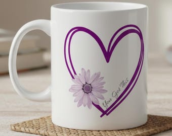 You Got This Mug – Motivational Coffee Cup, Self-Care Gift for Women, Purple Heart & Daisy Design, 11oz Ceramic