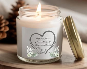 Personalized Wedding Candle – Custom Names & Date, Rustic Chic Keepsake Gift for Couples, Anniversary and Bridal Shower Decor