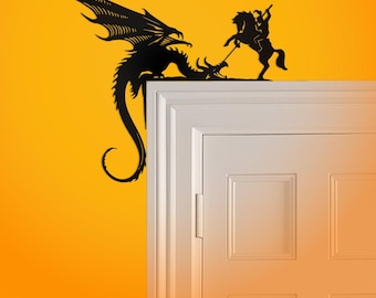 Dragon Slayer Metal Door Frame Topper | Door Frame Corner Sign | Metal Wall Art | Hard Metal Room Decor | Dungeons and Dragons Decor
