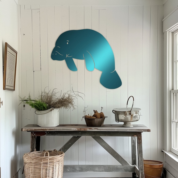 Manatee Metal Wall Art | Coastal Patio Decor | Ocean Wall Art | Beach house Decor | Aquatic Decor | Manatee Bathroom Decor | Nemo Art