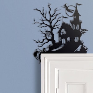 Haunted House Metal Door Frame Topper | Door Frame Corner Sign | Halloween Decor | Spooky House | Haunted Witch Spider Ghost