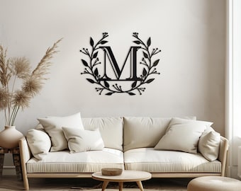 Custom Metal Initial Letter with Vines | Last Name Sign | Personalized Monogram | Housewarming Wedding Anniversary Gift | Outdoor Decor