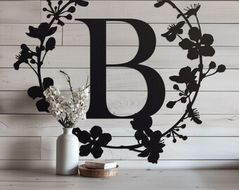 Cherry Blossom Letter Monogram | Gardening Gift | Garden Decor | Gift For Her | Outdoor Decor | Metal Yard Sign | Personalized Wall Hanging