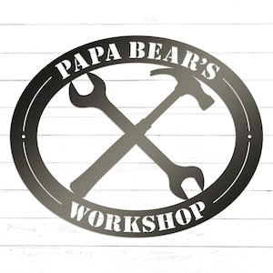 Workshop Custom Name Metal Wall Hanging | Metal Sign | Tool Sign | Bar Sign | Fathers Day | Gift for him | Garage Decor | Grandpa Gift
