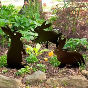 Bunny Trio Garden Stakes | Set of 3 | Patio Ornament | Garden Decoration | Cute Yard Bunnies | Garden Stake Art | Outdoor Decor | Yard Stake