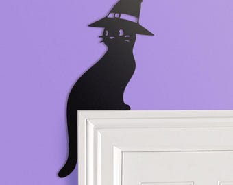 Witch Cat Door Frame Topper Metal  | Halloween Witch | Black Cat Decor | Cat Door Frame Decor | Halloween Decor
