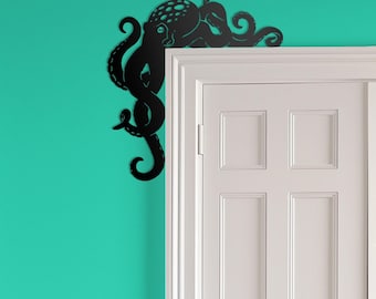 Octopus Door Frame Topper Metal  | Door Frame Corner Sign | Metal Wall Art | Beach house Decor | Children's Room Decor | Aquatic Decor