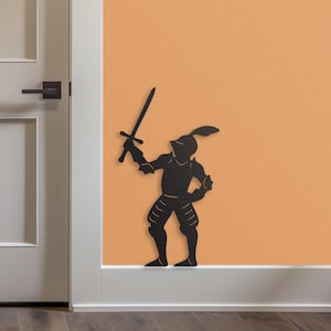 Lindo adorno de zócalo de caballero de metal / Letrero de esquina para marco de puerta / Arte de pared de metal / Decoración de fantasía / Decoración de mazmorras y dragones