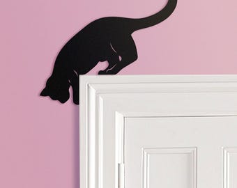 Cat Door Frame Topper Metal  | Door Frame Corner Sign | Metal Wall Art | Children&#39;s Room Decor | Cat Decor | Dorm Decor