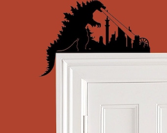 Godzilla Door Frame Topper Metal  | Tokyo Dragon Door Topper | Metal Wall Art | Monster Lizard Door Hanging | Godzilla Wall Decor