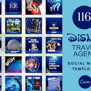 WDW-reisbureausjablonen voor sociale media | Instagram-sjablonen voor reisbureaus | Flyers voor reisbureaus | Themaparkflyer, digitale WDW-sjablonen