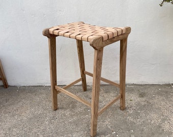 handmade Barstool walnut wood and Natural leather ,Bar stool,handmade counter stool ,wooden handmade barstool