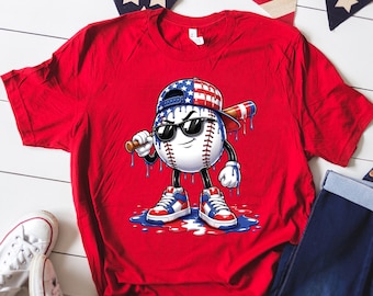 Patriotisk basebolltröja, USA-flagga basebolltröja, 4 juli-basebolltröja amerikansk flagga sporttröja glassdropp basebollmamma gåva