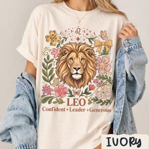 Comfort Colors® Leo sterrenbeeld shirt, boho bloemen leeuw leeuw grafisch T-shirt, astrologie T-shirt, Leo verjaardagscadeau voor vrouwen, shirt Celestial Lion