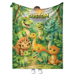 Personalized Dinosaur Blanket for Kids, T Rex Fleece Blanket for Boys Girls, Custom Kids Name Blanket Toddler Blanket Birthday Gift for Kids