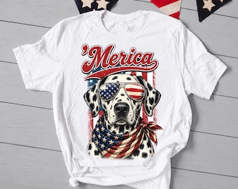 Camiseta patriótica de dálmata, camiseta vintage para papás de perros, camiseta de dálmata con la bandera estadounidense, camiseta divertida para amantes de los perros del 4 de julio, regalo para mamás y papás dálmatas