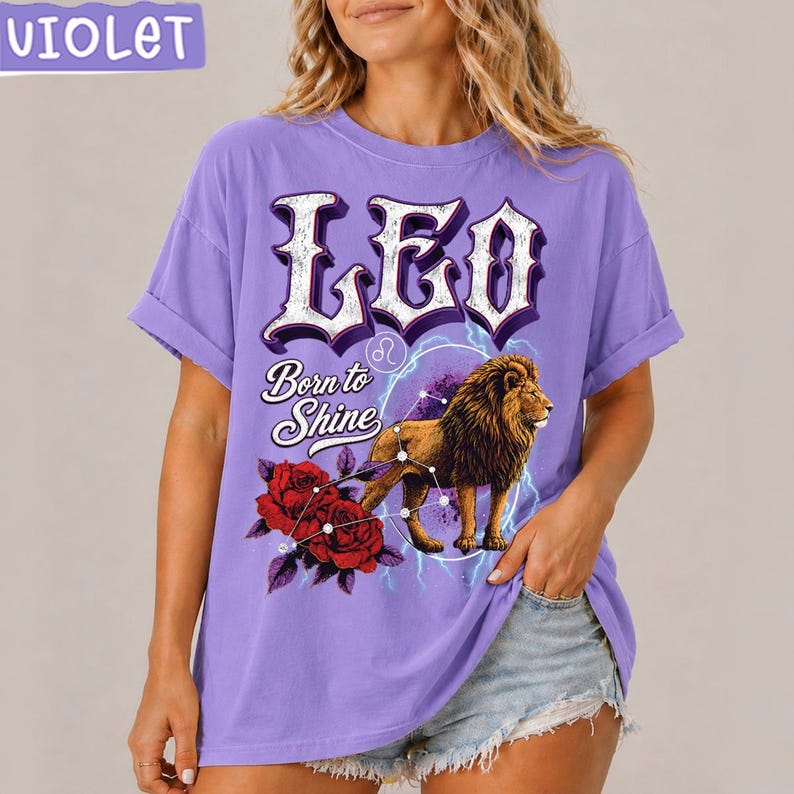 Comfort Colors® shirt sterrenbeeld Leeuw, vintage T-shirt Leeuw astrologie, grafisch T-shirt leeuw, verjaardagscadeau Leeuw, horoscoopshirt, cadeau liefhebber astrologie afbeelding 5