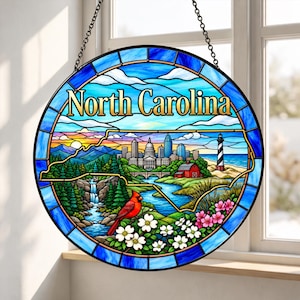 North Carolina Suncatcher, fönsterhängande i målat glas, gåva till delstaten North Carolina, heminredning i Carolina, present till North Carolina, inflyttningspresent