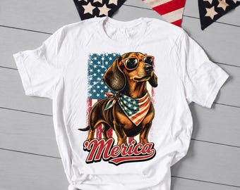 Patriotic Dachshund Shirt, American Flag Wiener Dog Tee, 4th of July Dog Shirt, Doxie Lover Gift, USA Puppy shirt, Independence Day Shirt