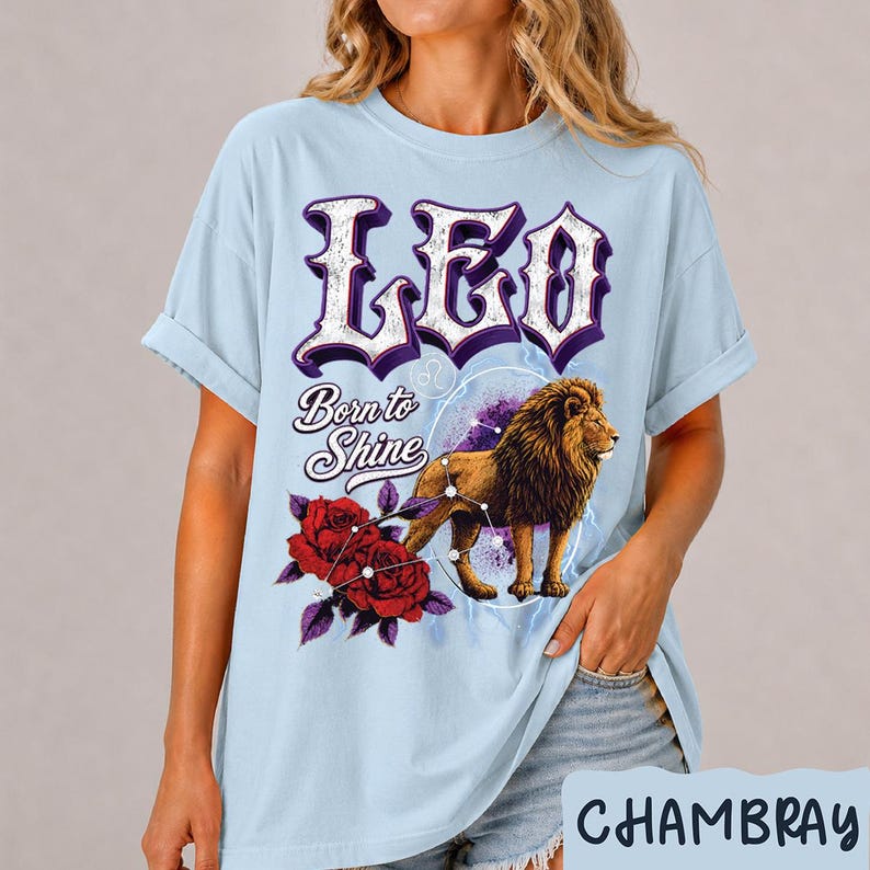 Comfort Colors® shirt sterrenbeeld Leeuw, vintage T-shirt Leeuw astrologie, grafisch T-shirt leeuw, verjaardagscadeau Leeuw, horoscoopshirt, cadeau liefhebber astrologie afbeelding 6