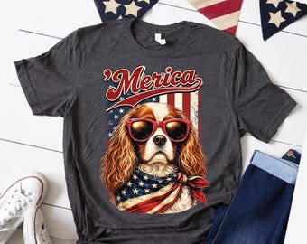 Cavalier King Charles Spaniel-tröja, rolig hundtröja, amerikansk flagga Cavalier-tröja, 4 juli-gåva för hundälskare, patriotisk valptröja