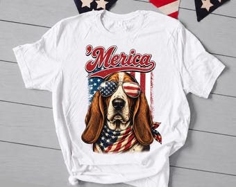 Patriotic Basset Hound Shirt, Vintage Dog Dad Shirt, American Flag Dog Shirt, Funny 4th of July Dog Lover Shirt, Basset Hound Mom Dad Gift