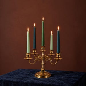Vintage Wilton Brass Co. 5-Lite Candelabra | Heavy Ornate Gothic Brass Candle Holder