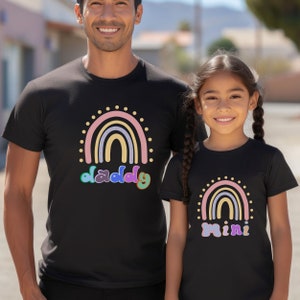 Matching family vintage rainbow t shirt and newborn body suit mama daddy and mini, tee for every member of the family
