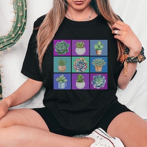 Retro Succulent Plants T-Shirt, Plant Lover Graphic Tee, Unisex Jersey Shirt, Botanical Gardening Gift, Succulent Print shirt