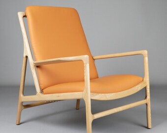 Ingrid Mid Century Modern Armlehnstuhl - Hellbrauner Vegan Leder Lounge Chair - Akzent Stuhl - Vintage Sessel - NEUE Retro handgefertigte Möbel